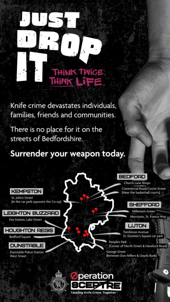 Map of Knife Bins in Bedfordshire